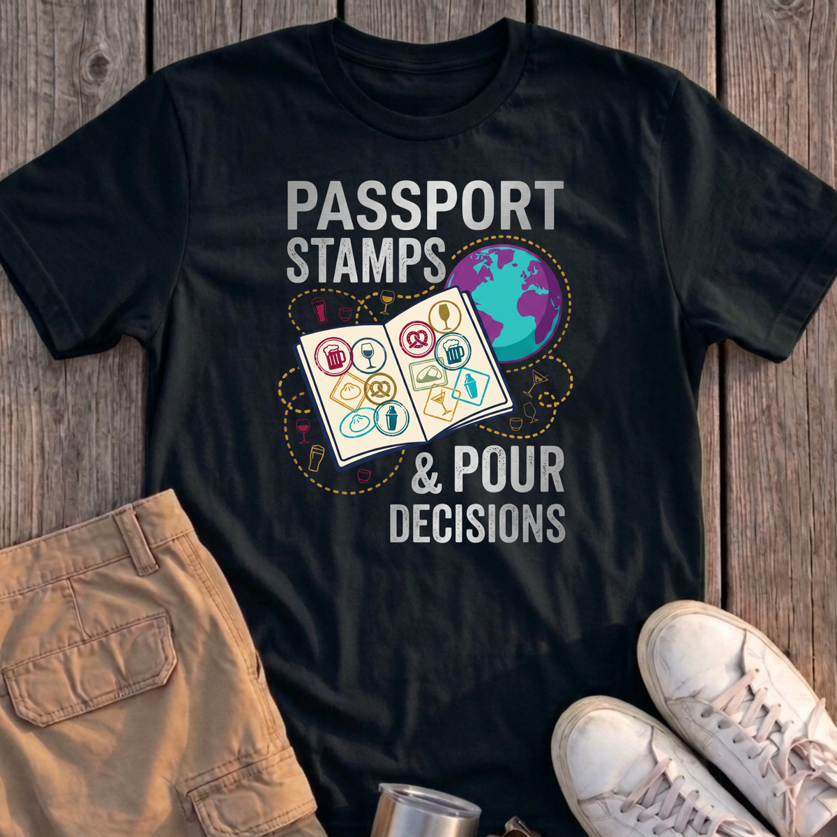 Passport Stamps & Pour Decisions Tee