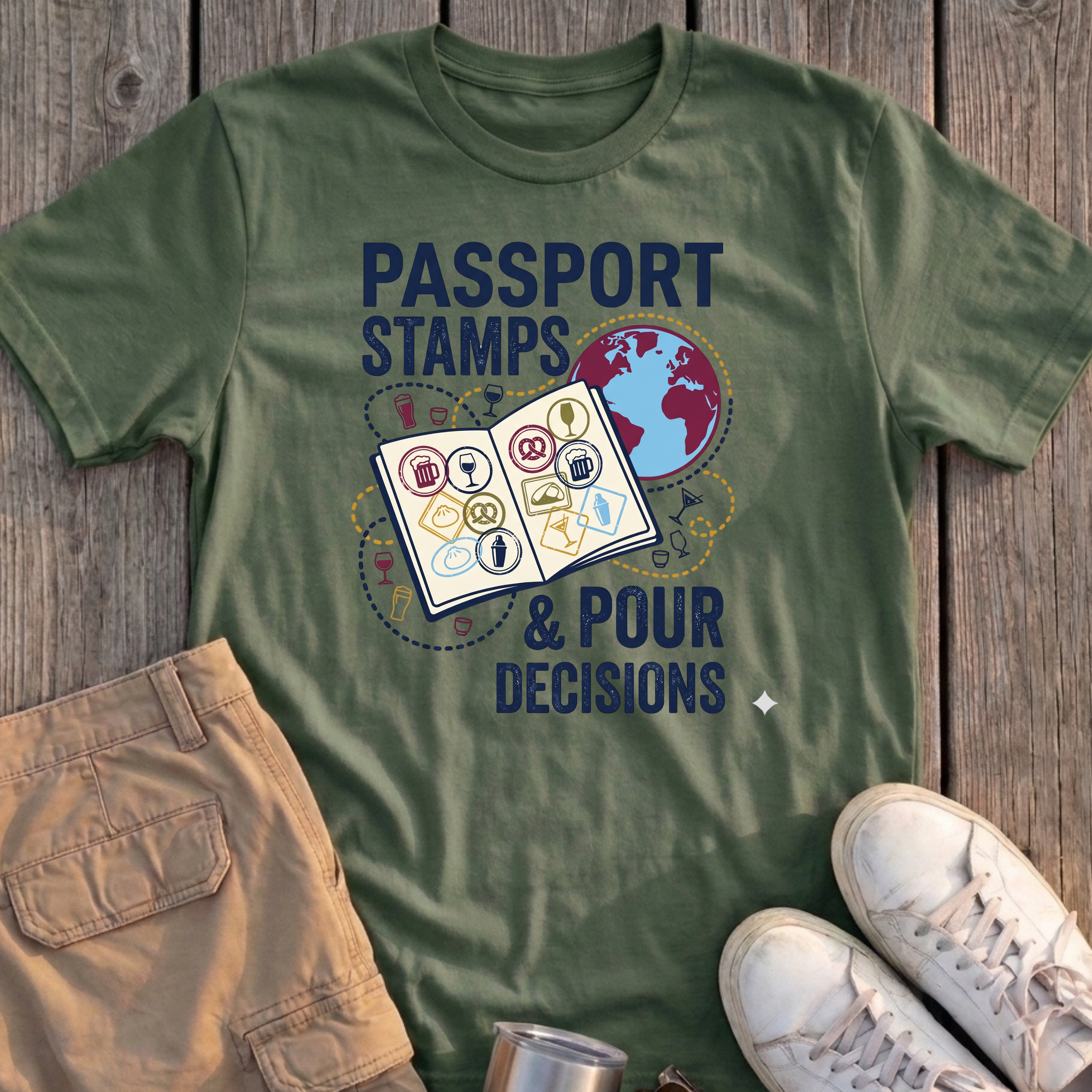 Passport Stamps & Pour Decisions Tee