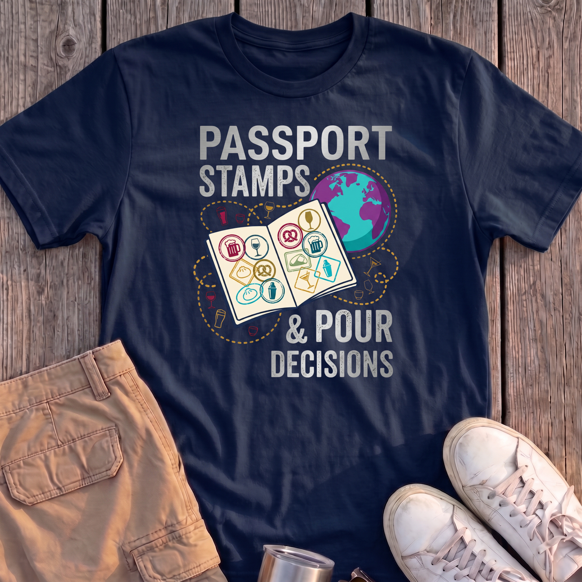 Passport Stamps & Pour Decisions Tee