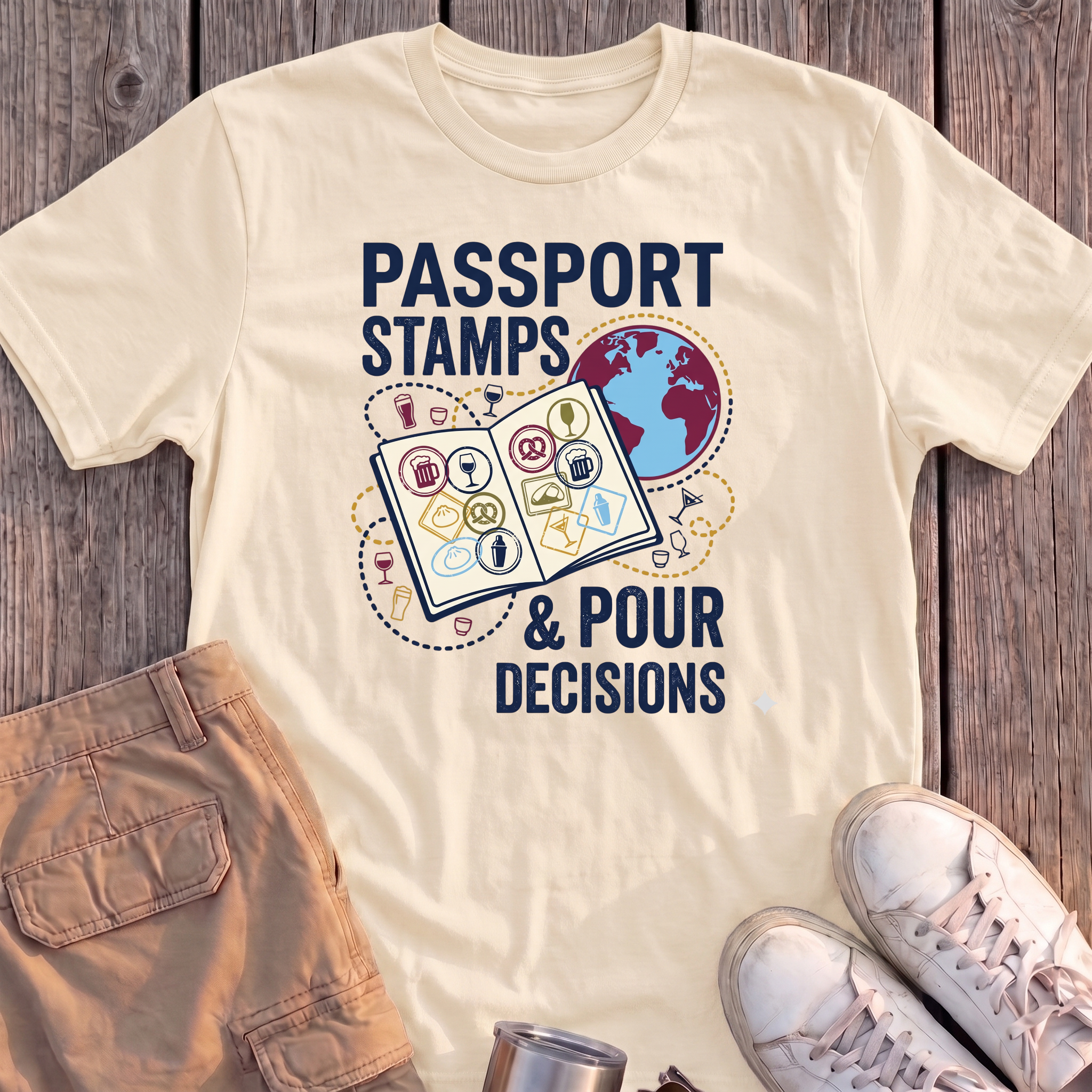 Passport Stamps & Pour Decisions Tee