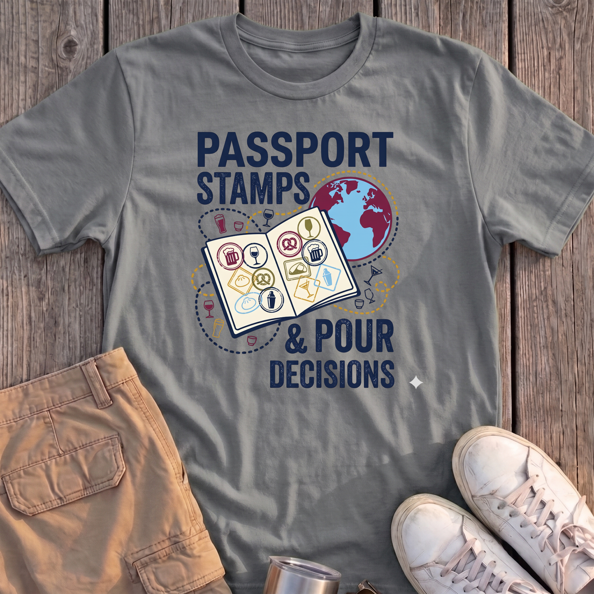 Passport Stamps & Pour Decisions Tee
